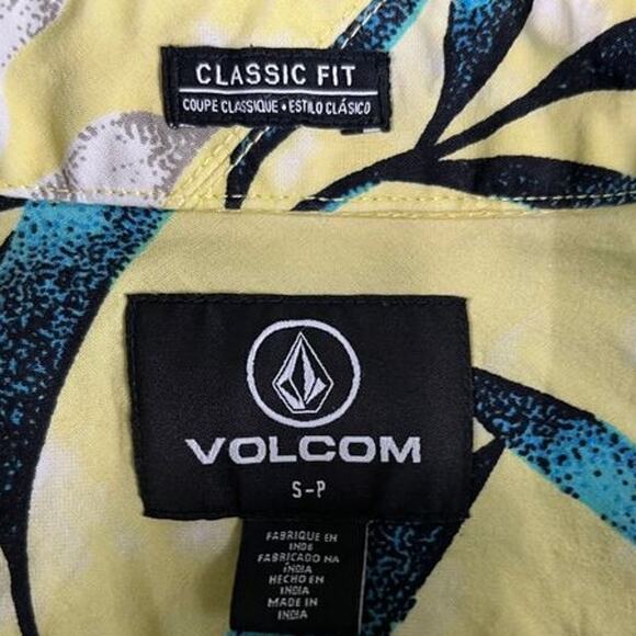 Men’s Volcom S Yellow Tropical Floral Short Sleeve Shirt – Excellent Condition - Picture 3 of 11